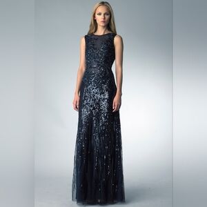 NWOT Size 6 Basix Black Label Navy Sequin Sleeveless Gown
